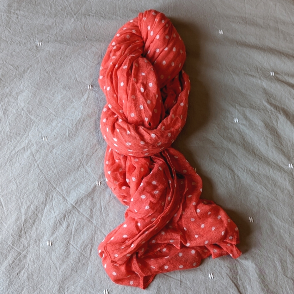Coral Scarf with white dots